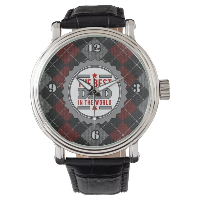 Best Dad in the World Argyle Patterned Watch (Front)