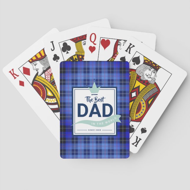 Best Dad In The World Blue Tartan Crown Poker Cards (Back)