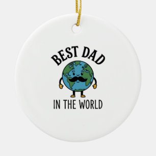 Best Dad in the World Earth Mustache Shirt Design_ Ceramic Ornament