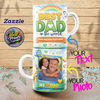 Best Dad in the World Rainbow Custom Photo Collage Coffee Mug