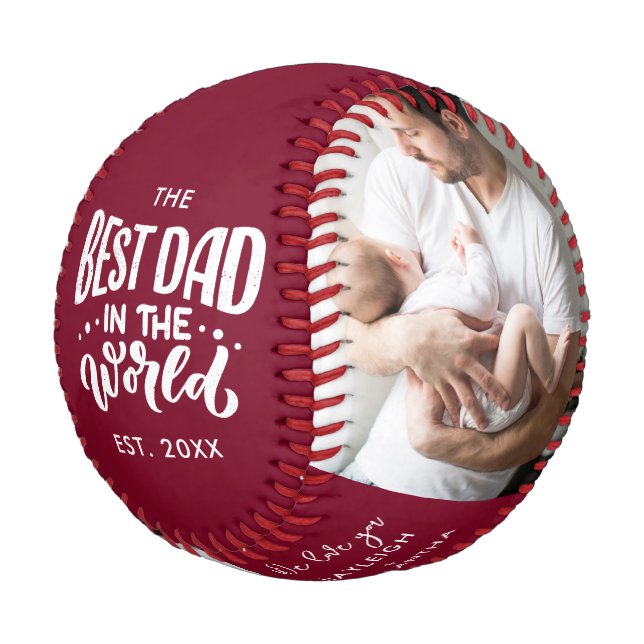 Best Dad in the World Year Photos Personalized Baseball (Angled)