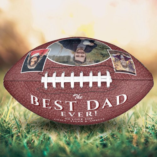 Best Dad Leather Print Father 3 Photo Collage Football