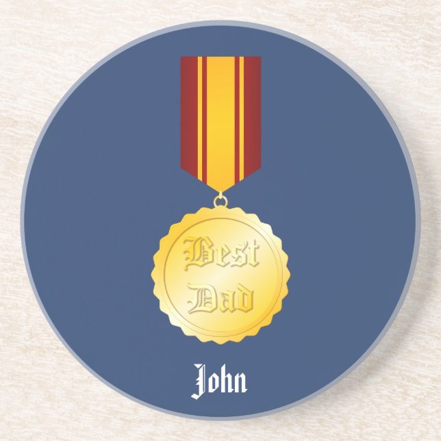 Best Dad Medal Brooch Father’s Day Coaster (Front)
