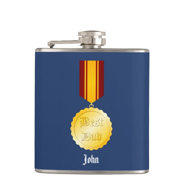 Best Dad Medal Brooch Father’s Day Flask (Front)