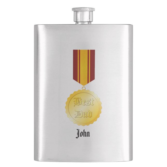 Best Dad Medal Brooch Father’s Day Flask (Front)