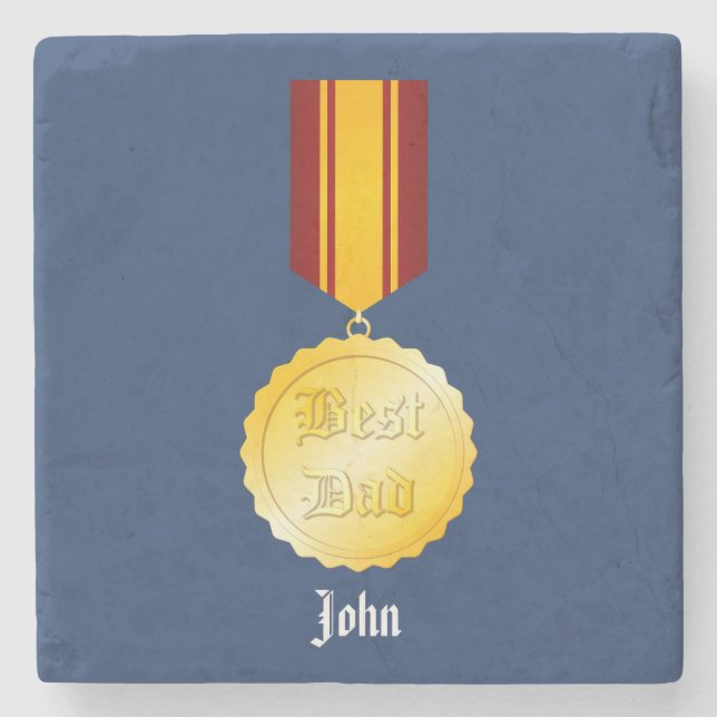 Best Dad Medal Brooch Father’s Day Stone Coaster (Front)