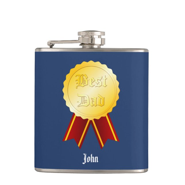 Best Dad Medal Ribbon Father’s Day Flask (Front)