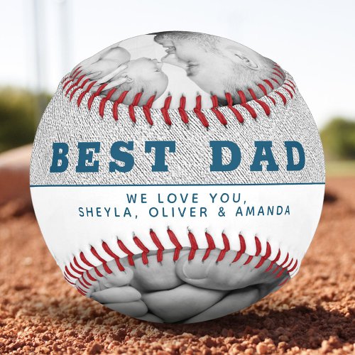 Best Dad Modern Blue Fathers Day 3 Photo Collage Baseball