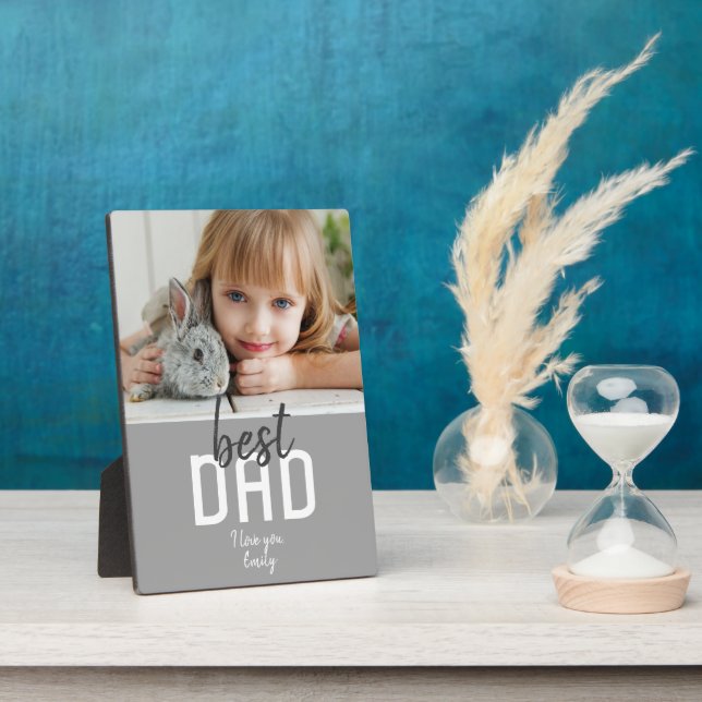 Best Dad Modern Gray Photo Father`s Day  Plaque (Side)