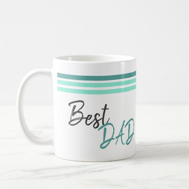 Best Dad Modern Turquoise Script Father`s Day Coffee Mug (Left)