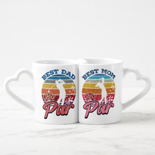 Best Dad  Mom By Par Golfer Couple Vintage Style Coffee Mug Set
