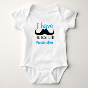 Best dad mustache fathers day Custom blue text boy Baby Bodysuit
