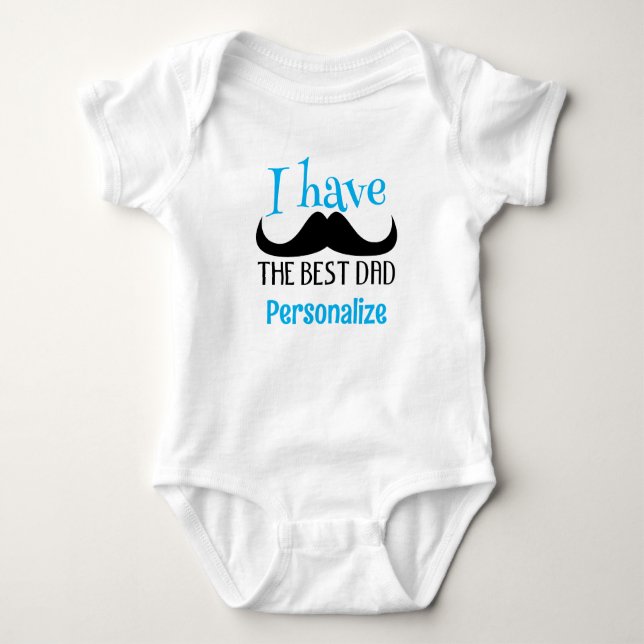 Best dad mustache fathers day Custom blue text boy Baby Bodysuit (Front)