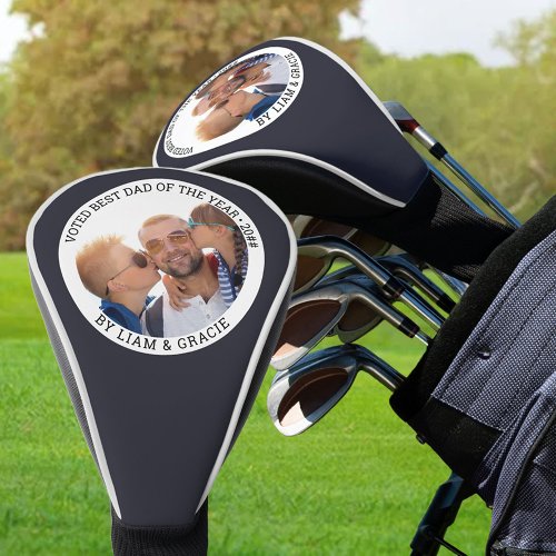 Best Dad of the Year Round Photo Black Golf Head Cover