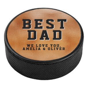 Best Dad Orange Metallic Father`s Day Keepsake Hockey Puck
