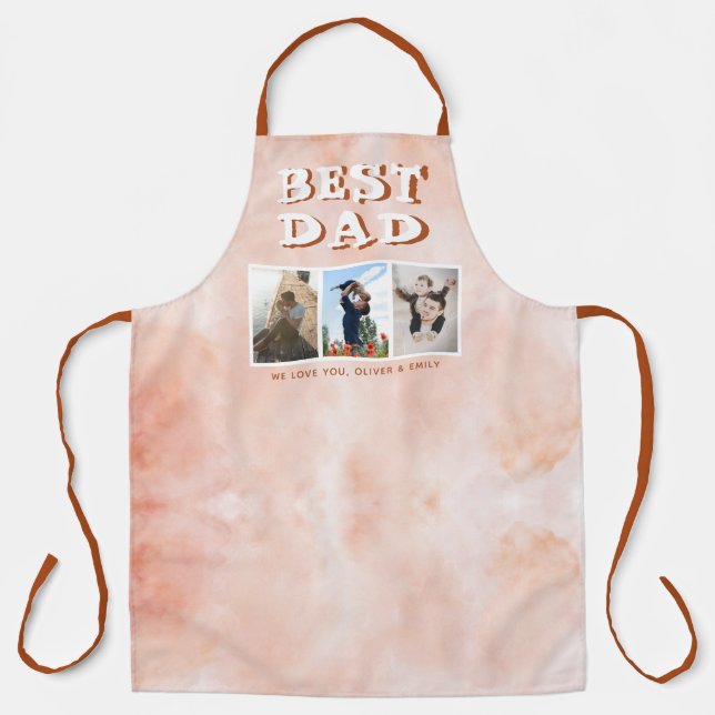 Best Dad Orange Watercolor 3 Photos Keepsake  Apron (Front)