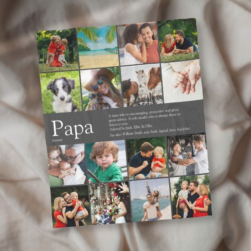 Best Dad Papa Ever Definition Photo Collage Gray Fleece Blanket