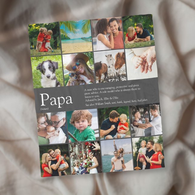 Best Dad Papa Ever Definition Photo Collage Gray Fleece Blanket (Best Dad Papa Ever Definition Photo Collage Gray Fleece Blanket)