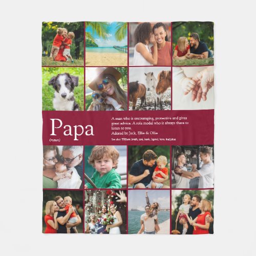 Best Dad Papa Ever Definition Photo Fun Burgundy Fleece Blanket