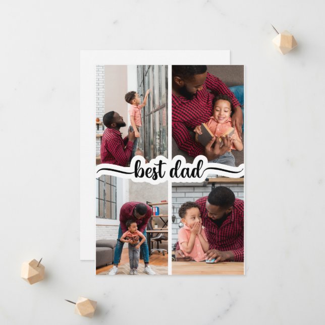 Best Dad Personalized 4 Photo Collage Announcement (Front/Back In Situ)