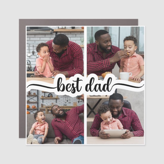 Best Dad Personalized 4 Photo Collage Car Magnet (Front)