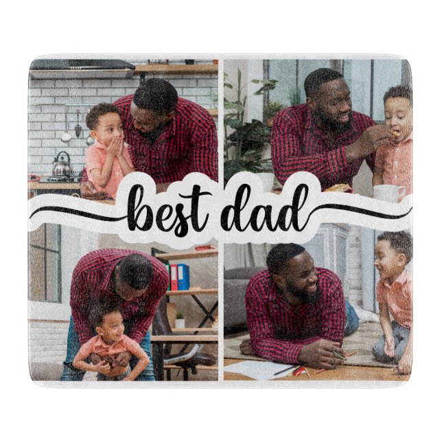 Best Dad Personalized 4 Photo Collage Cutting Board (Front)