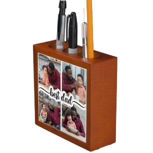Best Dad Personalized 4 Photo Collage Desk Organizer