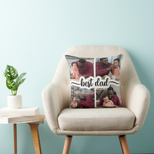Best Dad Personalized 4 Photo Collage Throw Pillow