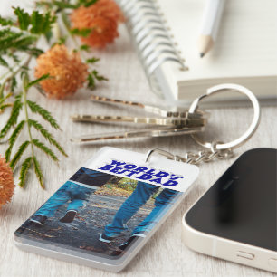 Best Dad photo blue 3d text Keychain