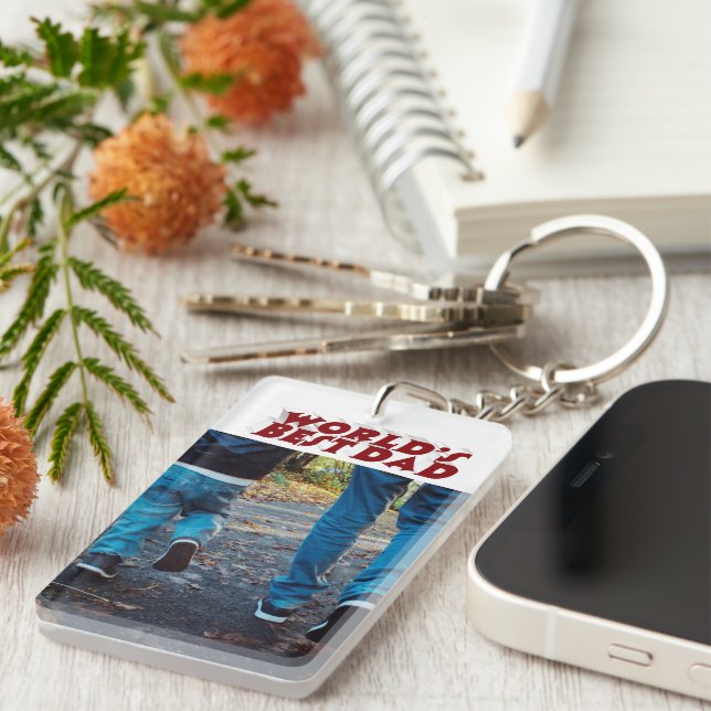 Best Dad photo burgundy 3d text  Keychain (Front Right)