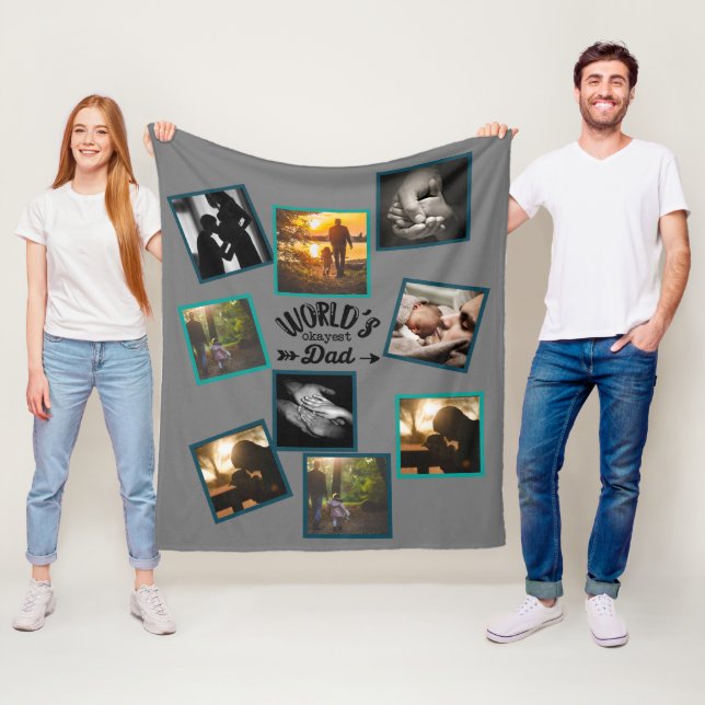 Best DAD Photo Collage Funny Fatherhood Quote Fleece Blanket (In Situ)