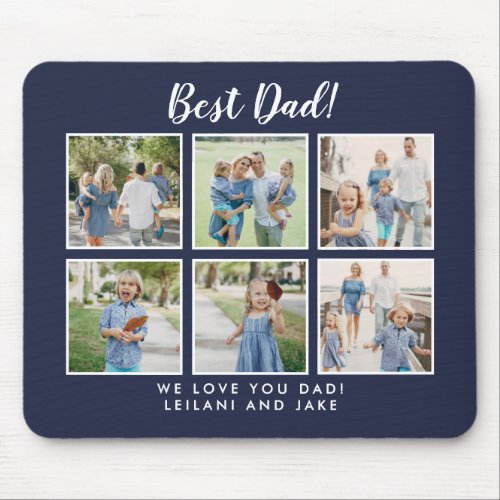 Best Dad Photo Collage Modern Navy Blue Mouse Pad