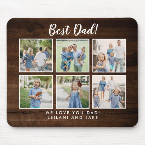 Best Dad Photo Collage Modern Rustic Wood Mouse Pad