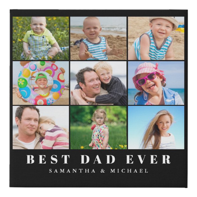 Best Dad Photo Collage Name  Faux Canvas Print (Front)