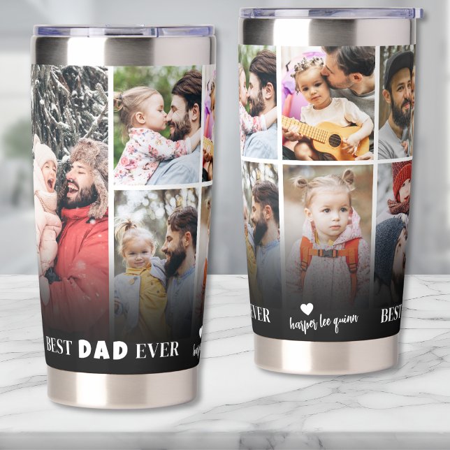 Best Dad Photo Father Insulated Tumbler (Personalized Best Dad Ever 8 Photo Collage Father Insulated Tumbler)