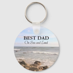 Best Dad Photo of Wavy Atlantic Ocean Blue Sky Keychain