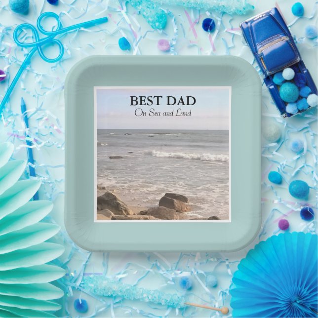 Best Dad Photo of Wavy Atlantic Ocean Blue Sky Paper Plates (Party)
