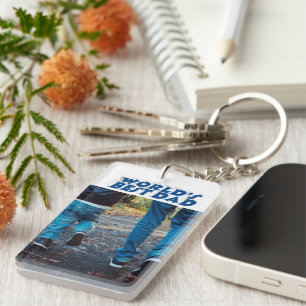 Best Dad photo sea blue 3d text  Keychain