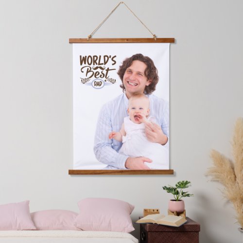 Best Dad Quote Brown Script Father  Baby Photo Hanging Tapestry