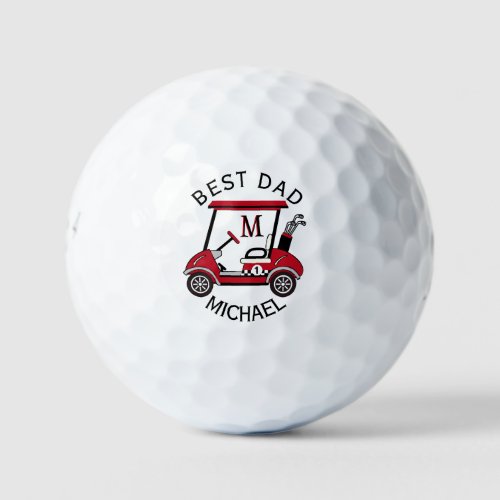 Best Dad Red  Black Custom Cart Personalized Golf Balls