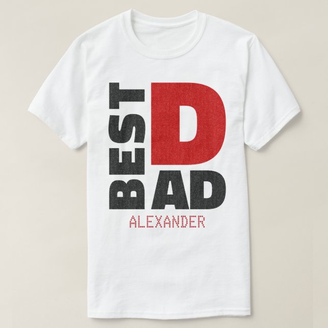 Best Dad Red Black Glitter Name Customized T-Shirt (Design Front)