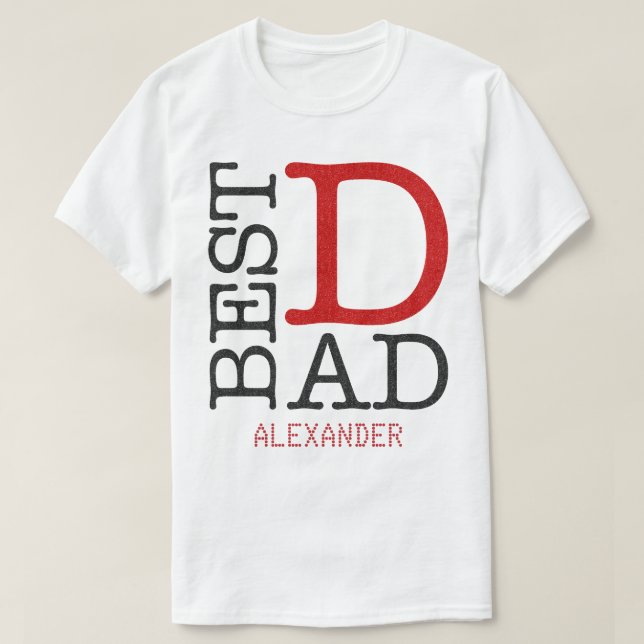 Best Dad Red Black Glitter Name Personalized T-Shirt (Design Front)