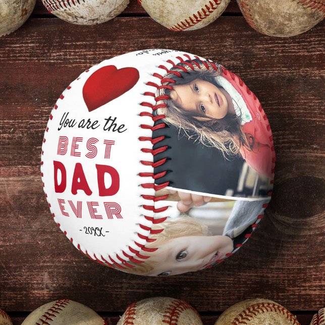 Best Dad Red Heart 4 Photo Collage Baseball (Creator Uploaded)