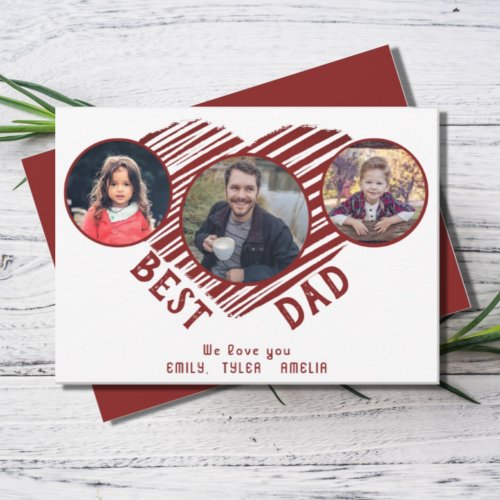 Best Dad Red Heart Fathers Day 3 Photos  Holiday Card