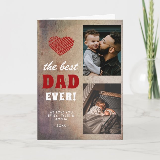 Best Dad Red Heart Father's Day 2 Photo  Holiday Card (Front)