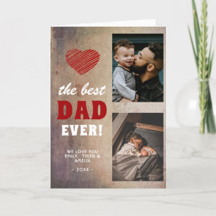 Best Dad Red Heart Father's Day 2 Photo  Holiday Card