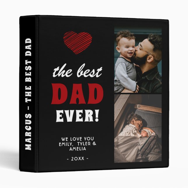 Best Dad Red Heart Father's Day Photo Album 3 Ring Binder (Front/Spine)