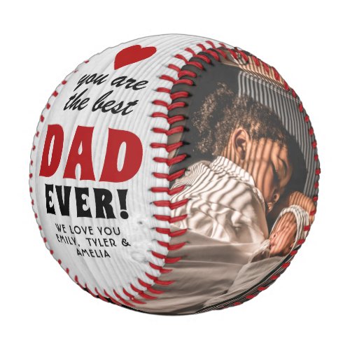 Best Dad Red Heart Rustic Wood 2 Photo Baseball