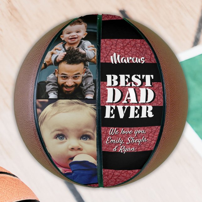  Best Dad Red Leather Print 2 Photo Father`s Day Basketball (Creator Uploaded)