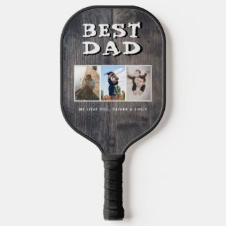 Best Dad Rustic Dark Wood 3 Photo Collage 